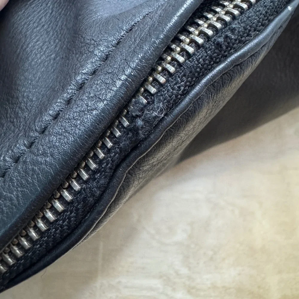 FH Wadsworth Black Leather Backpack Short Par 4 Logo Laptop Sleeve Frayed *READ*